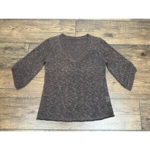 Eileen Fisher Linen Blend V-neck Sweater Size PS Brown Short Sleeve Boxy Minimal